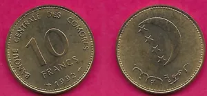 COMOROS 10 FRANCS 1992 UNC 1 YEAR TYPE,THE STAR AND CRESCENT SYMBOL,PART OF THE - Picture 1 of 1