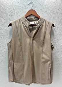 Kim Rogers Taupe Zippered Vest with White Dot Detail & Gold Hardware - Size Med - Picture 1 of 5