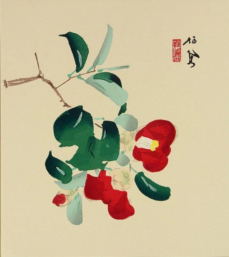 Camelia Takeuchi Seihō 1925 Japanese Floral Collectible Art Print - Image 1 of 2