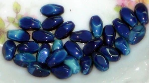 #1589 Vintage Beads Pressed Glass Japan Rice Cobalt Two tone Retro Blue NOS - Picture 1 of 3