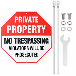 No Trespassing Signs Private Property, All-Aluminum Yard signs,12"x12"with Stake - Picture 1 of 8