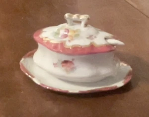 Small Victorian Style Condiment Bowl With Serving Spoon. Tray Attached. 5" Oval. - Picture 1 of 5