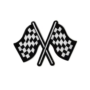 Checkered Racing Flags Embroidered Iron On Patch DIY Applique - Picture 1 of 2