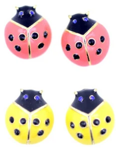 Super cute gold  tone enamel ladybird stud earrings, multiple choices - Picture 1 of 8