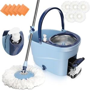 Spin Mop and Bucket Set, Mop and Bucket Set with Foot Pedal (Blue)