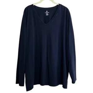 Lands End Relaxed Damen V-Ausschnitt T-Shirt Größe 2X schwarz Langarm 100 % Supima Baumwolle - Bild 1 von 6