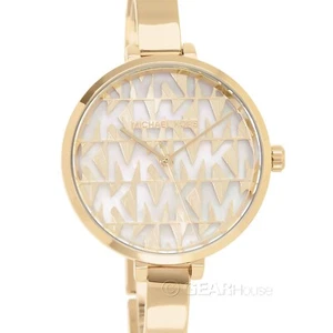 Michael Kors Naia Womens MOP Watch, Gold White MK Logo Dial, Bangle Steel Band - Picture 1 of 8