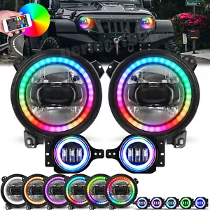 9" RGB Halo LED Headlights+Fog Lights Combo for Jeep Wrangler JL JLU Gladiator - Picture 1 of 21