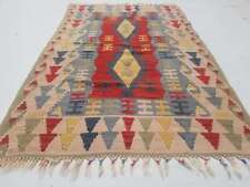 Fine Vintage Traditional Hand Made Turkish Wool Red Kilim 5.2x3.4ft