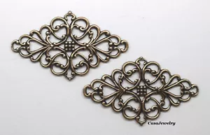 #1748 ANTIQUED GOLD DIAMOND SHAPE OPEN FILIGREE COMPONENT - 2 Pcs - Picture 1 of 2
