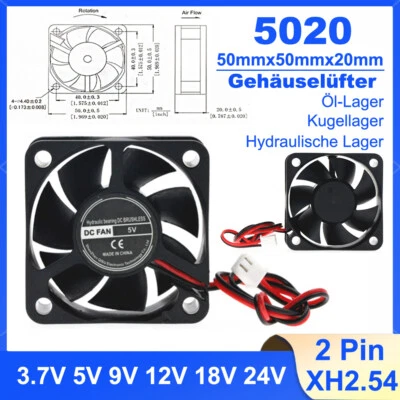 50x50x20mm Brushless Lüfter Gehäuselüfter Lüfterkühler Kühler 5V 9V 12V 24V 2pin - Bild 1 von 4