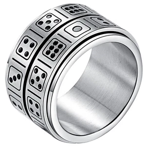 Mens 13MM Wide Casino Dice Spinner Ring Stainless Steel Anxiety Fidget Band Gift - Picture 1 of 7