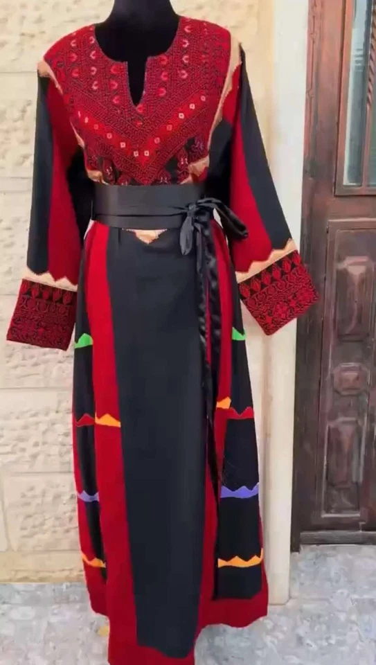 Vestido de noiva vintage palestino feito à mão pontos tecido bordado Thoub - Imagem 1 de 1