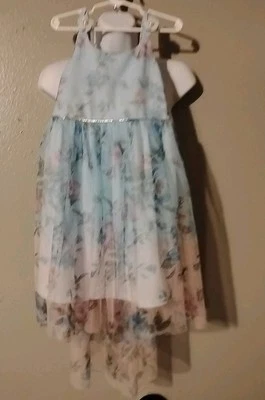 Rare Editions Girls Dress Size 6 High Low  Blue Pink Sleeveless Floral Lace - Image 1 of 4