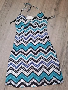 top NEU petrol-weiß-blau-schwarzes H&M Kleid Gr. 36 Miss Neckholder sexy Muster - Bild 1 von 4