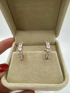 Elegant 14ct ROLLED Gold Hoops White Sparkly Natural Zircons Hallmarked 585RG - Picture 1 of 7