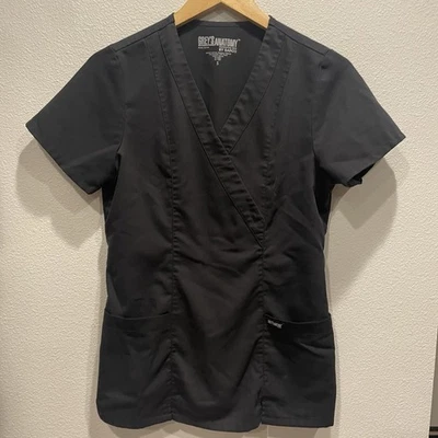 Blusa Médica Negra Grey's Anatomy Cuello en V Panel Trasero Elástico 4 Formas Talla S Foto 1 de 4