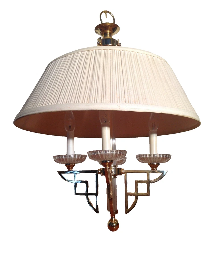 Vtg MCM Brass & Glass Chandelier 4 Arm  26" tall x 13.5" Across Lighting Decor - Image 1 of 4