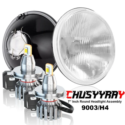 Par de faros LED blancos redondos de 7" pulgadas haz alto/bajo para Dodge D100 D150 D200 D300 Foto 1 de 4