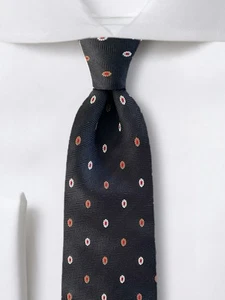 Brioni Mens Italian Silk Tie Black Red White Camel Oval Medallion Tonal Striped - Picture 1 of 10