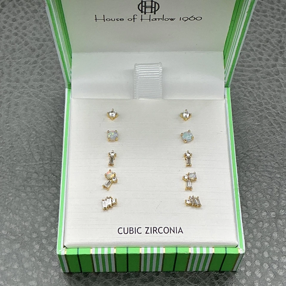 House of Harlow 1960 Conjunto de Brincos Femininos de Zircônia Cúbica 6 Pares Caixa de Presente - Imagem 1 de 4