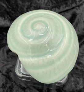 Vintage Celadon Ceramic Spiral Seashell Trinket Box, 3 x 4.2 inches - Picture 1 of 7
