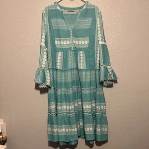 Soft Surroundings Aqua Tier Midi Gauze Dress Boho Resort Wear Vacation Sz M - Picture 1 of 6