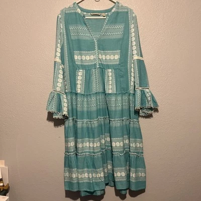 Vestido midi de gasa Soft Surroundings Aqua Tier Boho Resort Wear vacaciones talla M Foto 1 de 4