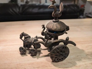 Vintage 1950's Chinese 6" Horse Car Model Brass Decorative Collectible Figurine - Picture 1 of 10
