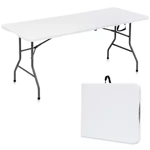 Folding Utility Table 6Ft Fold-In-Half Portable Plastic Picnic Party Dining Camp - Picture 1 of 12