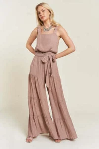 ELASTIC STRAP TIERED JUMPSUIT - Picture 1 of 22