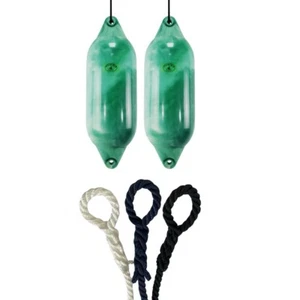 2 x HURRICANE Aurora Boat Fenders: Green PM05- FREE SPLICED END 10MM ROPE - Picture 1 of 2