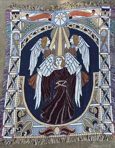 Engel Gobelin Überwurf Decke Fransen Baumwolle Made in USA 47x58 - Bild 1 von 14