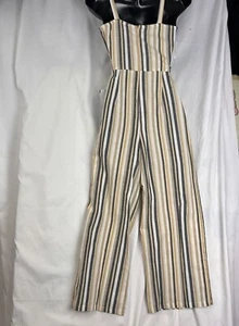 Derek Heart Damen S Jumpsuit vertikale Streifen Neckholder Cutout an Taille weites Bein - Bild 1 von 12