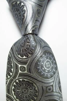 Nueva Corbata Clásica Paisley Gris Oscuro TEJIDA JACQUARD 100% Seda Para Hombre Foto 1 de 2