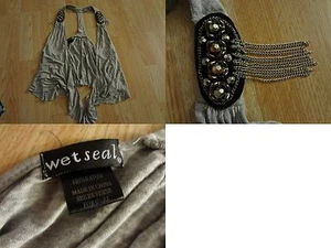 Youth Girls Wet Seal L Halter Top Open Shirt Cover Grey & Black W/Beading - Picture 1 of 1