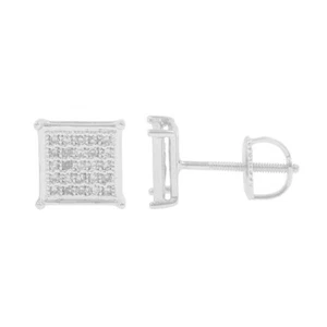 925 Silver 1/2 CT Natural Diamond Iced Out Hip Hop Stud Earrings - Picture 1 of 3