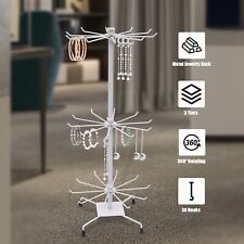 Jewelry Necklace Keyring Display Holder Rotating Metal 3-Tier Stand Rack White