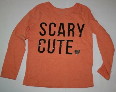 New Carter's Girls 6 year Scary Cute Orange Halloween Sequin Long Sleeve Top Tee - Image 1 of 3