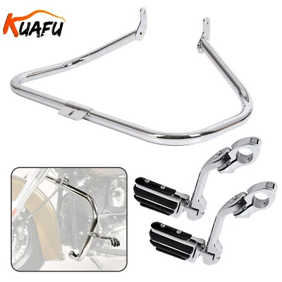 For Harley Davidson Softail 00-17 Engine Guard Crash Bar+Highway Foot Peg Clamp - Image 1 of 4