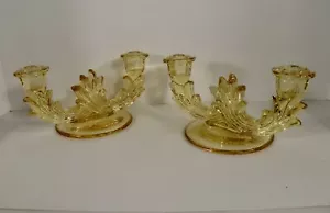 Fostoria BAROQUE TOPAZ Yellow Double Light Candlestick Candle Holder (s) PAIR - Picture 1 of 8