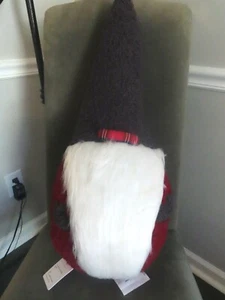 NEW POTTERY BARN Clarke Gnome Shape Pillow TARTAN PLAID NWT-25" PLAID-CHRISTMAS - Picture 1 of 6