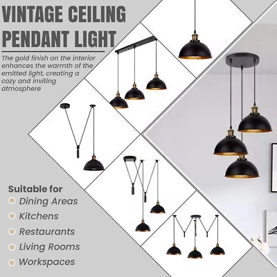 Black Pendant Light Fitting Ceiling Industrial Dome Style, Farmhouse Look, E27 - Image 1 of 4
