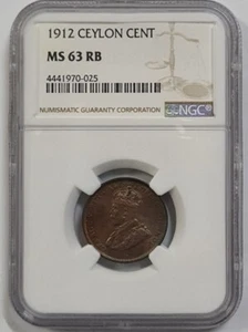 1912 CEYLON Cent King George V MS63 RB【KM#107】 - Picture 1 of 4
