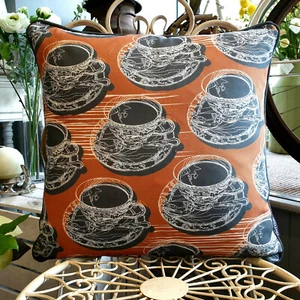 Warm Rust Double Sided Teacup & Saucer Cushion With Piping  Created by thetinkan - Picture 1 of 6