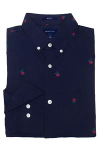 Gant Uomo Marine Rosa Fil Coupe Camicia 302270 Taglia Media Nwt - Foto 1 di 3