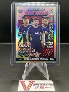 21/22 Topps Match Attax UCL - POWER ATTACK HERO SQUAD MESSI MBAPPE NEYMAR #PAS1 - Picture 1 of 3