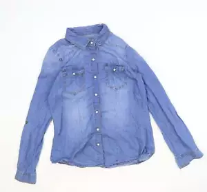 CI SONO para mujer azul 100 % algodón básico abotonado talla M cuello - Imagen 1 de 12