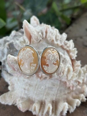 Orecchini In Argento 925 , Orecchini Con Cammeo Corniola , Cameo Corniola - Immagine 1 di 2