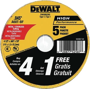 Rueda de corte DEWALT 4-1/2 pulgadas, disco de corte amoladora angular, uso general, 5- - Imagen 1 de 12